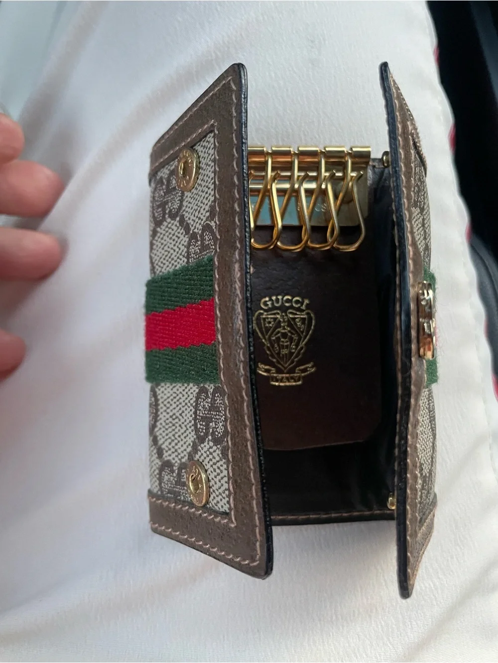 Gucci Brown Leather Key Holder with Gold Hardware